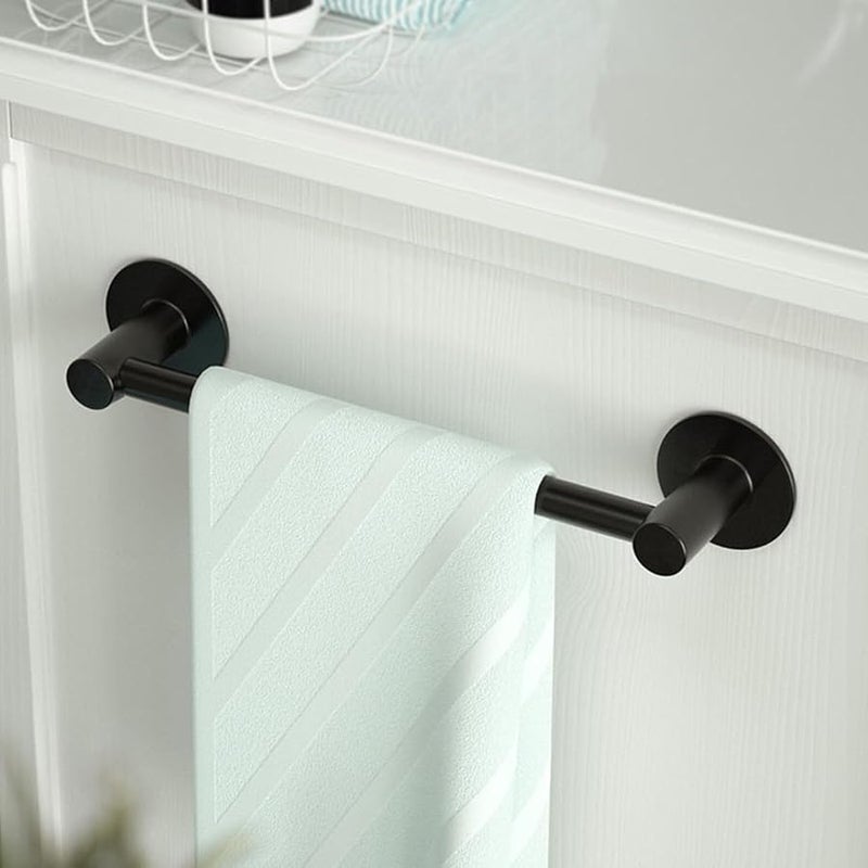 Black Alloy Wall Mounted Bathroom Towel Rack Heavy Duty Adhesive Holder Space Saving Storage - Image 5